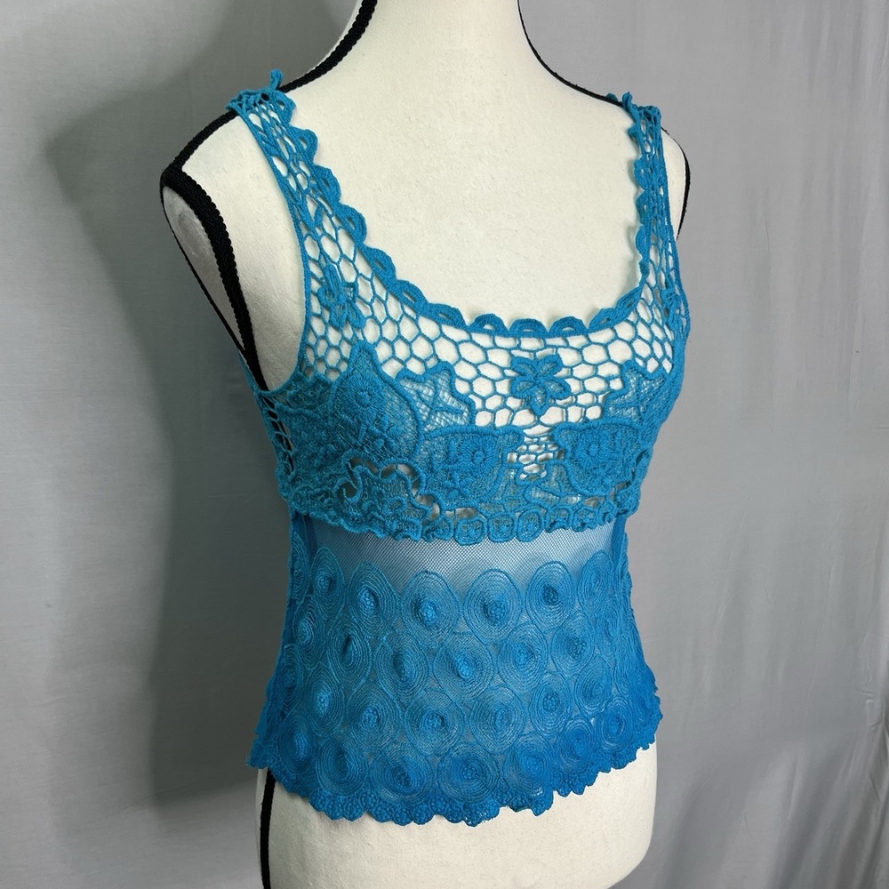 Deb Women Turquoise Fitted Tank-Cami Crotchet Mesh‎ Top Plus Sz S